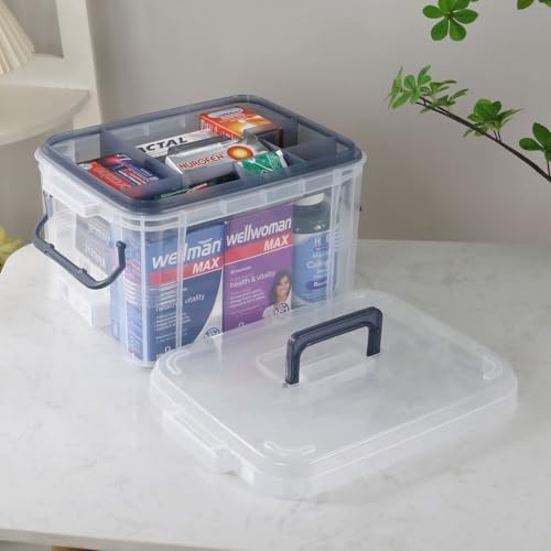 HEY FOLY Set of 2 Medicine Organizer - Plastic Storage Box with Handle Blue - Image 4