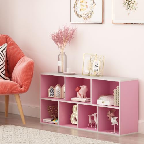 Furinno LUDER 7-Cube Book Shelf, Kids Bookshelf, Toy Storage, White/Pink - Image 4