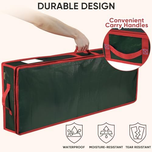 BALEINE Soft Christmas Wrapping Paper Storage Bag, 40" Durable PE Gift Wrap Storage Bag with Flexible Partitions and Pockets for Ribbon, Accessories (Green) - Image 5