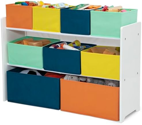 Delta Children Deluxe Multi-Bin Toy Organizer with Storage Bins - Greenguard Gold Certified, White with Navy/Green/Pastel Bins - Image 6