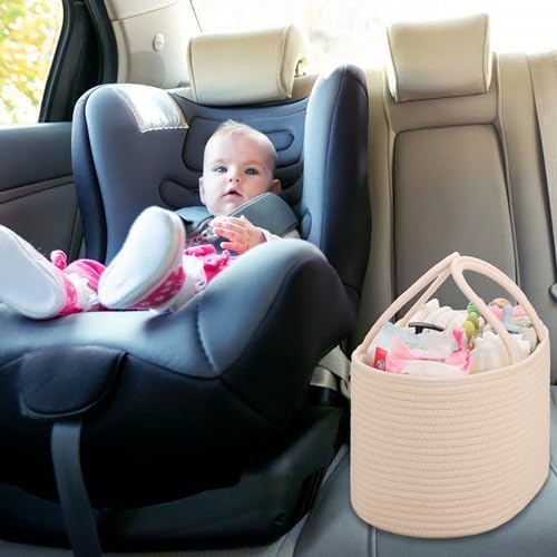 COMSE Large Cotton Rope Baby Diaper Caddy Organizer with Handles, Beige - Image 4