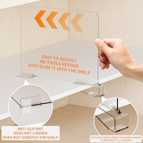Yieach 10 Pack Towel,Sweater,Purse Organizer and Acrylic Shelf Dividers for Closet Organization - Adjustable Height - Vertical Shelf Separators for T Shirt,Clear Closet Shelf Divider for Wood Shelves - Image 5