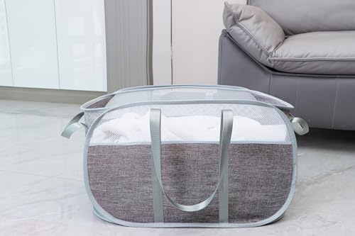 Pop Up Laundry Hamper，with Durable Handles collapsible laundry basket，Easy to Open and Fold for college Dorm,kids room，travel (blue+gray)… - Image 3