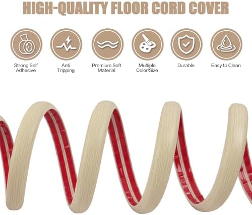 Floor Cord Cover Cavity 0.8"x0.37" Self Adhesive Cord Hider, 10FT Low Profile Cable Management, Extension Strip Protector for Wires, Prevent Cable Trips for Offices, Gyms, Exhibitions (Yellow Wood - Image 3