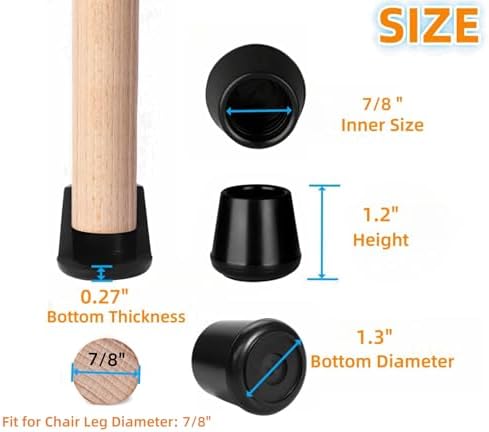 Furnigear Chair Leg Tips Caps Non-Slip Rubber Leg Tips 7/8” Inner Diameter Chair Leg Floor Protectors Round Black, 16 Pack - Image 2
