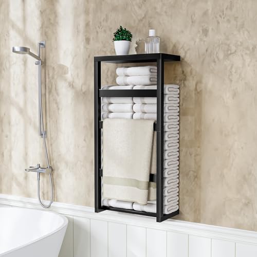Bamboo Wall Blanket Ladder, 4-Tier Towel Racks, Blanket Holder with Anti-Slip Construction Home Decor, Decorative Blanket, Quilt, Towel, Scarf Ladder Shelves for Bathroom, Living Room, Bedroom, Black - Image 2