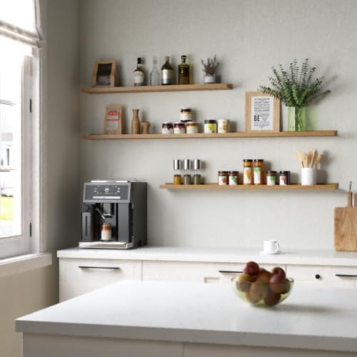 Boswillon Floating Shelves Set of 2, Small Wall Shelf with Lip, 16in, Oak - Image 2