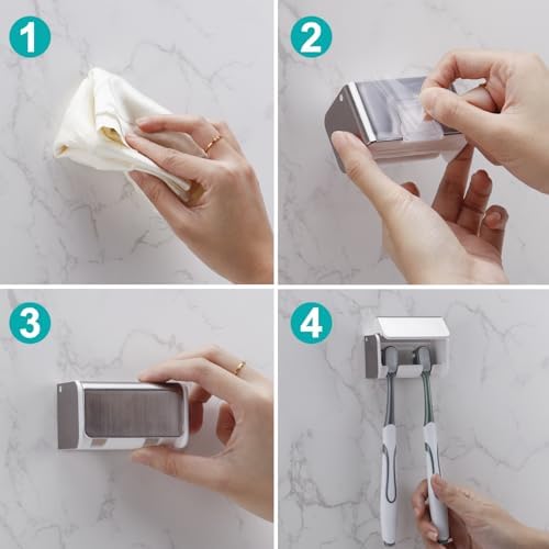 2 PCS Toothbrush Holders Wall Mounted with Cover (2, Brushed Silver) - Image 6