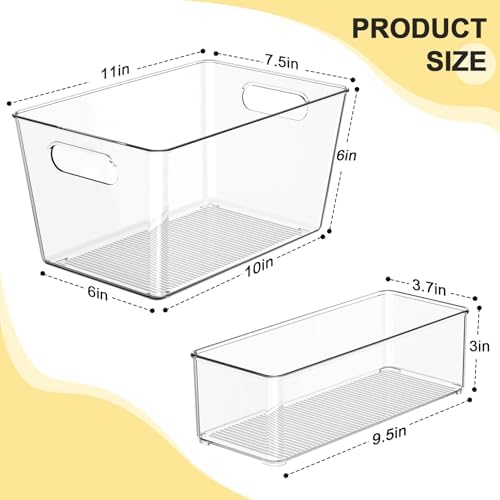 Set of 6 Pantry Organizers and Storage, Clear Plastic Bins(4L+2S) - Image 2