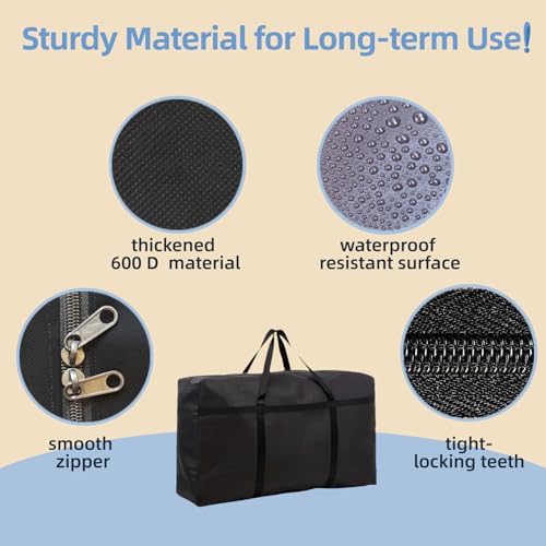 150L Duffle Bag for Travel, Large Christmas Tree Storage Bag with Zipper, 600D Waterproof Fabric Large Capacity Luggage Storage Tote for Moving Traveling Camping Gear Outdoor Sport, Black - Image 4