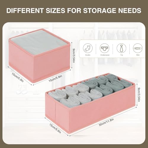 DIMJ Drawer Organizers - Set of 12 Fabric Closet Organizers and Storage, Drawer Dividers for Baby Clothes, Socks, Belt, Tie (Pink) - Image 2