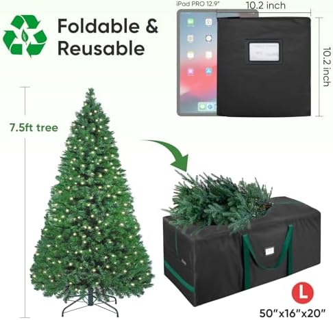 BALEINE 7.5 ft Christmas Tree Storage Bag, Heavy Duty 900D Oxford Fabric with Reinforced Handles and Dual Zippers Wide Opening, Extra Large Storage Container for Trees and Decorations (Black) - Image 2