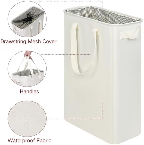 efluky Slim Laundry Basket, Narrow Laundry Hamper with Handles, Collapsible Dirty Clothes Hamper, Tall Laundry Bin for Laundry Room, Dorm and Bedroom, 12.7 Gallons(48L) Beige - Image 4