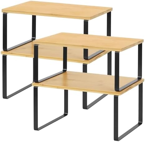 NEX Bamboo Cabinet Organizer Shelf, Kitchen Counter Shelves Set of 4 by NEX