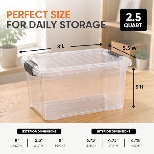 Superio 2.5 Quart Clear Plastic Storage Boxes with Lids, Stackable Organizer Containers, BPA-Free Storage Bins for Home, Office, School & Dorm, 1 Pack - Image 3