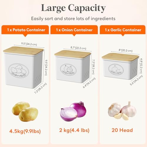 Lifewit Plastic Potato and Onion Storage Bin Box, Set of 3, White - Image 3