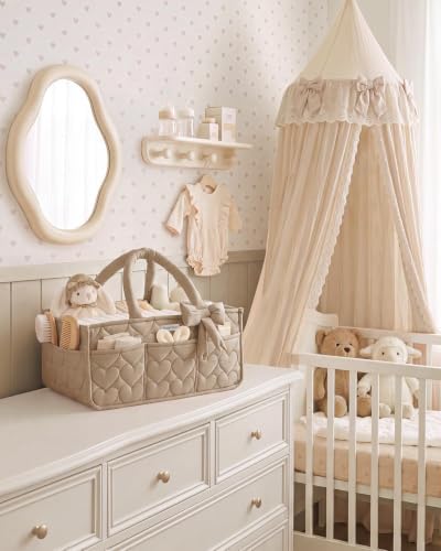 Blissful Diary Baby Diaper Caddy Organizer, Heart-Quilted, Brown - Image 2