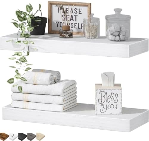 QEEIG Bathroom Floating Shelves for Wall (White, Set of 2, 15.7") by QEEIG