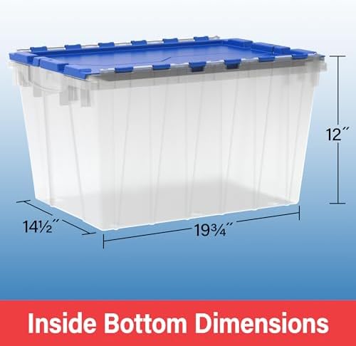 Akro-Mils 98486 12-Gallon Plastic Stackable Storage Keepbox Tote Container with Attached Lid, 21-1/2 Inch x 15-Inch x 12-1/2 Inch, Clear/Blue, Pallet of 48 - Image 6