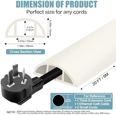 Floor Cord Cover Cable Cavity Self Adhesive Cord Hider Floor 10FT Floor Cable Management Power Cord Protector Floor Electric Cord Covers for Offices, Gym, Exhibitions (Beige, 1.18" x 20') - Image 2