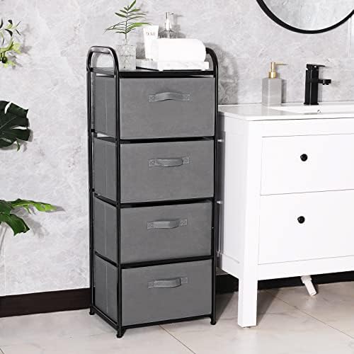 MAX Houser 4 Drawer Fabric Dresser Tall Storage Tower, Dresser Chest with Wood Top, Vertical Nightstand Side Organizer Unit with Metal Frame for Closets Bedroom Nursery Room Hallway(Leaden) - Image 4