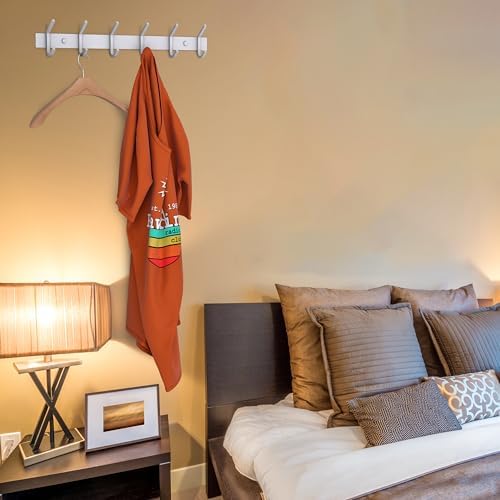 White Coat Rack Wall Mount – 17 Inch Stainless Steel Hook Rail with 6 Heavy Duty Double Coat Hooks – Wall Mounted Coat Hanger for Entryway, Bathroom, Bedroom, Towel, Hat Organizer - Image 4