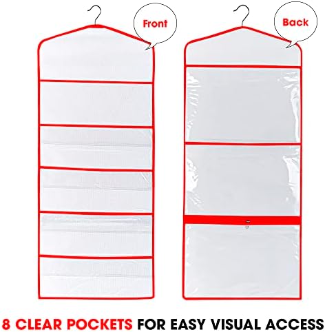 Gift Bag and Tissue Paper Storage, Hanging Organizer with Multiple Front and Back Pockets Double Sided, Organize Gift Wrap and Paper Bags 38 x 16 Inch (Red) - Image 2