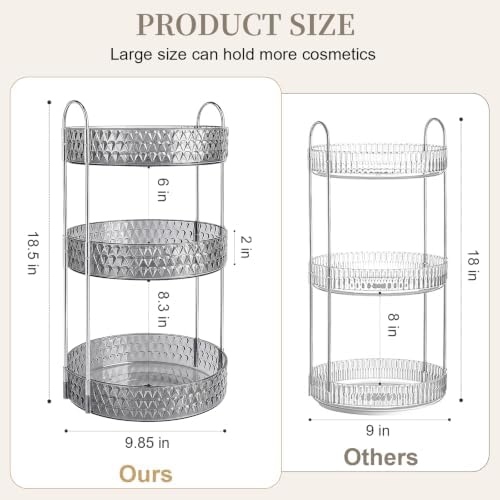 Large Capacity Rotating Makeup Organizer Perfume Stand Holder, 3 Tier Gray - Image 4