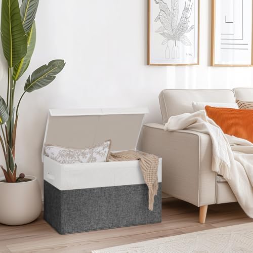 INDRESSME 85L Large Toy Storage Box with Lid & Dividers, Grey & White - Image 6