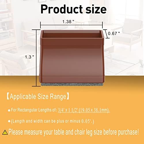 3/4" x 1 1/2" Rectangle Chair Leg Floor Protectors for Hardwood Floors Silicone Covers to Protect Wood Tile Floors Felt Pads Furniture Leg Caps Reduce Noise. Easy to Move.16 PCS Brown. - Image 2