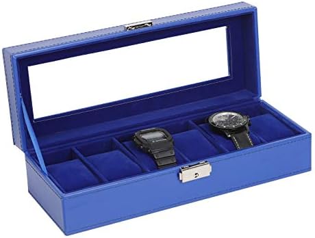 NEX Watch Case, 6 Slot Leather Watch Box Blue Display Case Jewelry Storage by NEX