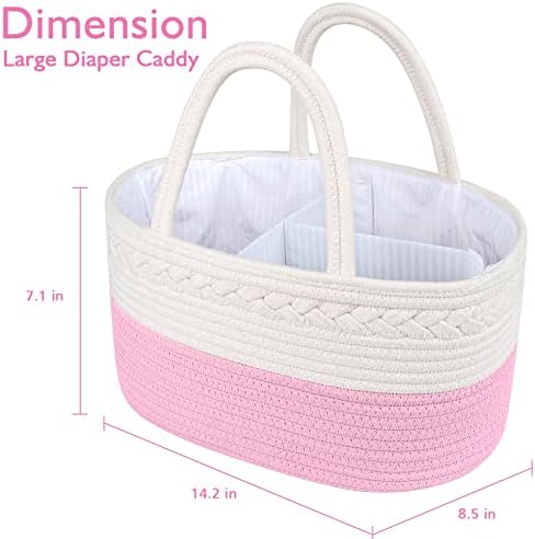 ABenkle Diaper Caddy Organizer, Boho Rustic Cotton Rope Nursery Baby Basket, Changing Table Organizer for Baby Diaper Storage and Baby Shower - Image 2