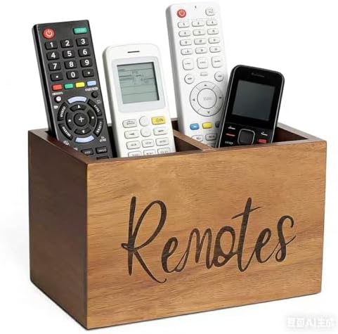 LBEMEY Acacia Wood TV Remote Holder, Caddy and Organizer for Table, Vintage Farmhouse Desk Caddy (Brown, 4+ Remotes) by LBEMEY