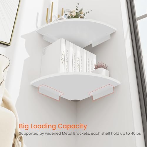 Homode Corner Wall Shelf, 12 in Wide Rounded Corner Shelf Floating, Set of 2 Wooden Hanging Corner Shelves with Wire Hole for Bathroom Living Room Office, White - Image 6
