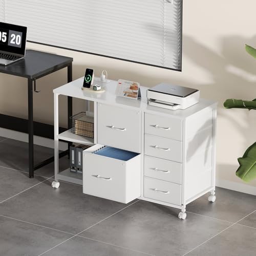 Maihail 6 Drawer File Cabinet with Charging Station and Open Storage Shelf - Image 2