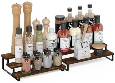 Furinno RAVEL Kitchen Countertop Organizer Set of 2, 3-Tier Counter Shelves, Kitchen Storage, Expandable, Spice Rack, for Pantry, Coffee Bar, Amber Pine - Image 5