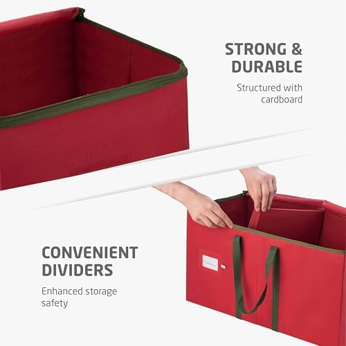 Christmas Ornament Storage Box 128 Capacity - Durable Tear-Proof Fabric Organizer with Adjustable Dividers & Dual Zipper for 3 Inch Christmas Ornament Storage, Red Large Ornament Storage Box - Image 6