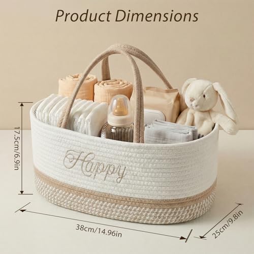 DUHEL Diaper Caddy Organizer with Handle(White Khaki-Happy) - Image 2