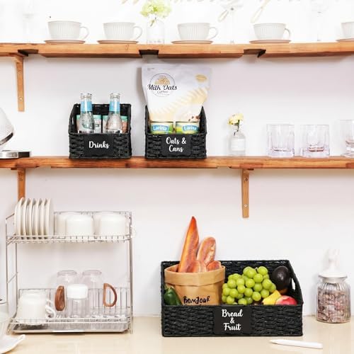 Pantry Baskets for Organizing,Wicker Storage organizers,3Pack,Black - Image 6