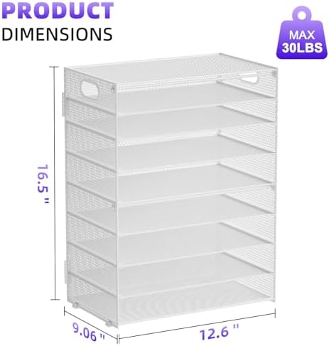 Marbrasse Paper Organizer Letter Tray, 9 Tier Mesh File Organizer with Handle, Paper Sorter Desk Organizer for Home Office Supplies - White - Image 5