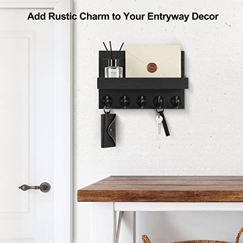 Lwenki Key Holder for Wall, Decorative Key and Mail Holder with Shelf Has Large Hooks for Bags, Coats, Umbrella – Paulownia Wood Key Hanger with Mounting Hardware (9.8”W x 6.7”H x 4.2”D) - Image 4