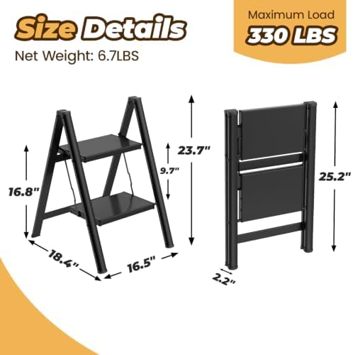 HBTower 2 Step Ladder, Lightweight Aluminum Folding Step Stool - Image 2