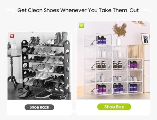Kuject X-Large Shoe Storage Boxes 12 Pack, Clear Stackable Shoe Organizer - Image 5