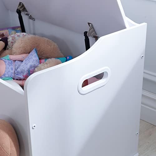 KidKraft Austin Wooden Toy Box/Bench with Safety Hinged Lid, White, Gift for Ages 3+, Amazon Exclusive - Image 5
