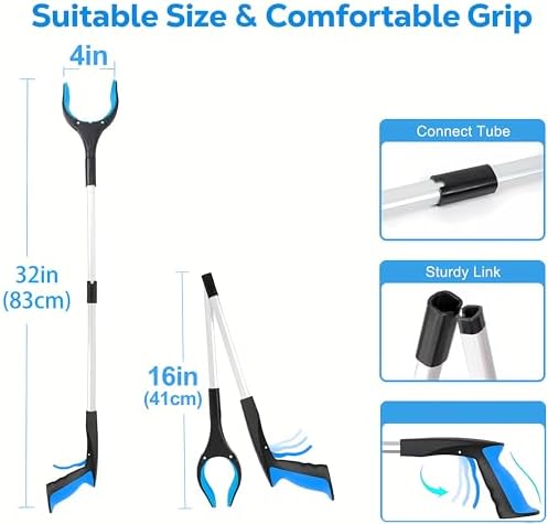 Grabber Reacher Tool - Foldable Gripper and Reaching Tool - Heavy Duty Pick Up Stick Grabbers for Seniors, Trash, Surgery Recovery Must Haves Gifts, 32” Picker Upper Grabber (Blue) - Image 3
