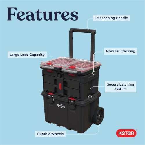 Keter Stack N Rolling Tool Box Modular Storage System 4 Piece - Image 4