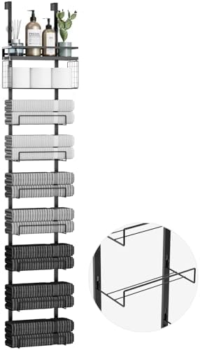 Aetyord Towel Racks for Bathroom Over The Door Towel Racks Towel Storage Organizer with Metal Shelf Basket for Bathroom Rv Camper (9-Tier Black) by Aetyord