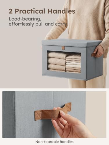 Homsorout Medium Fabric Storage bins - Collapsible Storage Bins with Open Window, 5 Pack Closet Baskets for Shelves, Stackable Decorative Boxes for Home, Dorm, Grey, 13.7"x 9.8" x 9.8" - Image 2
