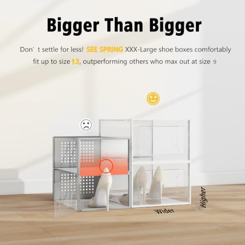 XX-Large Shoe Storage Boxes 12 Pack, Clear Stackable Shoe Organizer - Image 2