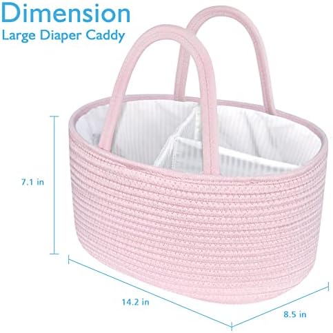 ABenkle Diaper Caddy Organizer - Cotton Rope Nursery Storage Basket for Baby Essentials, Boys & Girls Shower Gift, Changing Table Organizer - Image 3